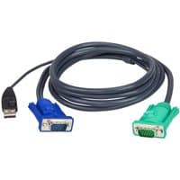 Black ATEN USB KVM cable 5m with blue VGA, green PS/2 connectors, and USB plug.