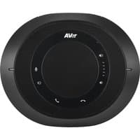 Black AVer 20m Expansion Speakerphone with circular design, touch controls, and LED indicators.