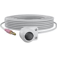 White Axis 01560-001 security camera microphone with coiled cable and pink audio jack.