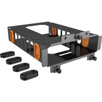 Black be quiet! HDD cage with orange accents, open frame design, and mounting screws.