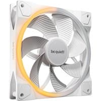 White be quiet! 140 mm computer case fan with reverse blades and orange LED ring.