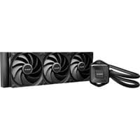 Black be quiet! PURE LOOP 3 liquid cooler with triple 12 cm fans and sleek pump unit with black tubing.