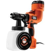 Orange Black + Decker handheld spray gun, 400W, with black nozzle and white paint container.
