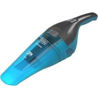 Black and blue Black + Decker handheld vacuum with transparent nozzle and ergonomic handle.