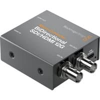 Black rectangular Blackmagic Design video signal converter with SDI and HDMI ports, labeled "BIDirectional SDI/HDMI 12G".
