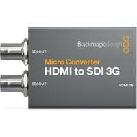 Black rectangular Blackmagic Design video converter with HDMI to SDI 3G text and dual SDI outputs.
