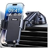 Blukar car phone holder with adjustable arms, 360° rotation, strong suction base, fits 4.0''-7.0'' smartphones.