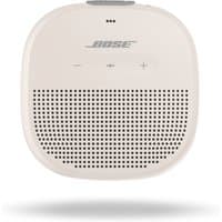 Bose SoundLink Micro White speaker with rounded edges, perforated grille, and embossed logo on top.
