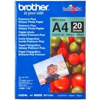 Blue Brother A4 Glossy Paper pack with 20 sheets, featuring vibrant fruit images and a small photo print sample.