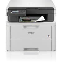 Brother DCP-L3520CDW LED printer, white with black accents, paper tray, control panel, and Wi-Fi indicator.
