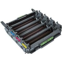 Brother DR-421CL printer drum, black frame with four color-coded slots for toner cartridges, compact design.