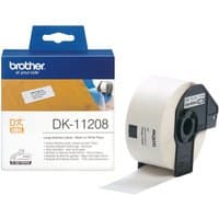 Brother Large Address Labels, white roll with black holder, DK-11208 model, in branded packaging.