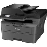 Black and gray Brother MFC-L2860DW laser printer with Wi-Fi, ADF, and LCD screen.