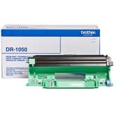 Brother Mono Laser Drum with green casing and black roller, model DR-1050, in front of branded packaging box.