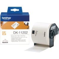 Brother Shipping Labels, white roll with black plastic holder, DK-11202 model, in blue and orange packaging.
