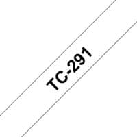 Brother TC-291 DirectLabel tape, black text on white, 9mm width, diagonal view, compatible with P-Touch label makers.