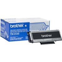 Brother TN-3130 black toner cartridge with blue and white packaging, featuring Brother logo and product details.