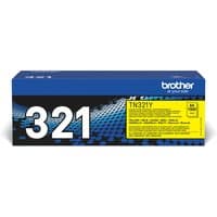 Brother TN-321Y yellow toner cartridge in blue box with white "321" text and yellow label.