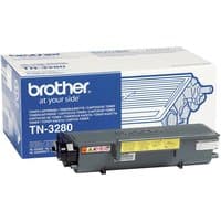 Brother TN-3280 toner cartridge in black with a rectangular shape and yellow label, packaged in a branded box.