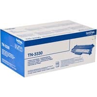 Brother TN-3330 toner cartridge box, blue and white packaging with product image and specifications.