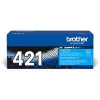 Brother TN-421C toner cartridge, cyan, in blue and black box with white text and Brother logo.