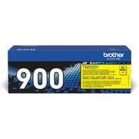 Brother TN-900Y yellow toner cartridge in blue box with white "900" text and yellow label.