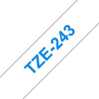Brother TZE-243 label-making tape, blue text on white background, diagonal layout.