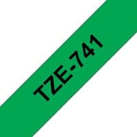 Black text "TZE-741" on green Brother label-making tape.