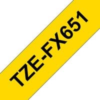 Yellow Brother TZE-FX651 label-making tape with bold black text.