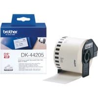 Brother White Removable Paper Tape roll with black dispenser, DK-44205 model, in blue and white packaging.