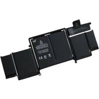 Black BTI 6-cell battery for MacBook Pro Retina A1502 2015, labeled with specifications and safety icons.