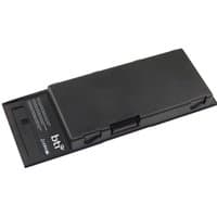Black BTI 9-cell battery for ALIENWARE M17X R3 R4, rectangular with connector and label on flat surface.