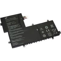 BTI 42Wh 3-cell black battery for ASUS Chromebook Flip C214, rectangular with connector and safety icons.
