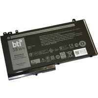 Black BTI 38Wh 3-cell laptop battery with white text and certification symbols, designed for Latitude models.