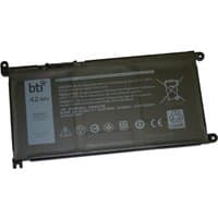 Black rectangular BTI 42Wh 3-cell battery with white text and symbols for Dell Inspiron and Vostro laptops.