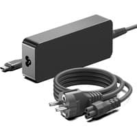 Black BTI 140W USB-C AC adapter with textured finish, USB-C connector, and coiled EU power cable.