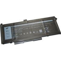 Black BTI 4-cell laptop battery with white label, 63Wh capacity, and safety icons on the casing.