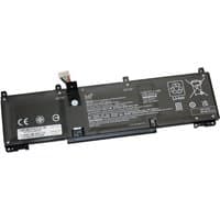 Black BTI 3-cell laptop battery with white text, connector cable, and safety icons for HP EliteBook and ProBook models.