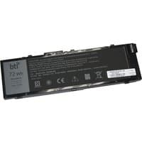 Black BTI 6-cell 72Wh laptop battery with label for Dell Precision models, featuring certification symbols.