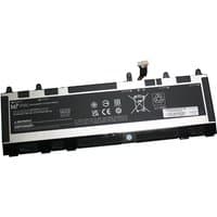 Black rectangular BTI 76Wh 6-cell battery with white label for HP EliteBook and ZBook, featuring connector plug.