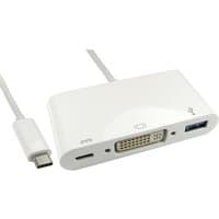 White Cablenet 15cm USB 3.1c adapter with DVI, USB 3.0 port, and Power Delivery function.