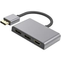 Gray Cablenet video splitter with 1 HDMI and 2 DisplayPort outputs, compact design with short cable.