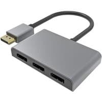 Gray Cablenet video splitter with one DisplayPort input and three DisplayPort outputs, compact rectangular design.