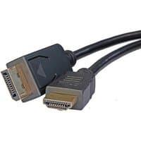 Black Cablenet 2m cable with DisplayPort 1.2 and HDMI 1.4b connectors, gold-plated tips, and arrow markings.