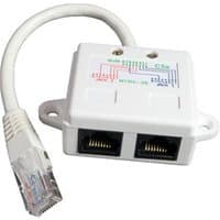 White Cablenet Data/Data 10/100 Economiser with two RJ45 ports and attached Ethernet cable.