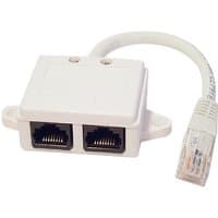 White Cablenet Data/Voice 10/100 Economiser with dual RJ45 ports and short attached Ethernet cable.