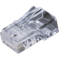 Clear Cablenet RJ45 UTP 3u crimp plug with transparent plastic and eight gold-plated contacts for stranded cables.