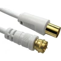 White coaxial cable with gold-plated connectors, 2 meters long, by Cables Direct.