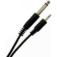 Black audio cable 5m with 3.5mm and 6.35mm connectors, ribbed grips, by Cables Direct.