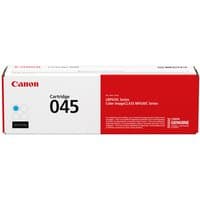 Canon 045 Original Cyan toner cartridge in white and red box with product details and Canon logo.